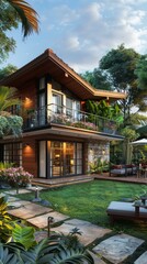 Obraz premium The beauty of a house surrounded by nature
