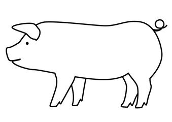 Line drawing of a pig seen from the side