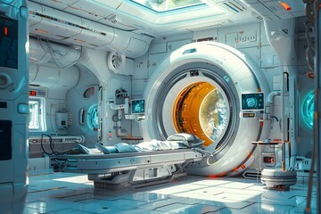 Nanomedic Surgeon in Futuristic Medical Bay on Starship Performing Advanced Microscopic Procedures