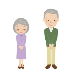 シニア夫婦、笑顔、お辞儀、かわいい