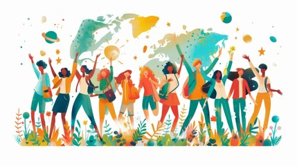 Group of diverse people around the world celebrating