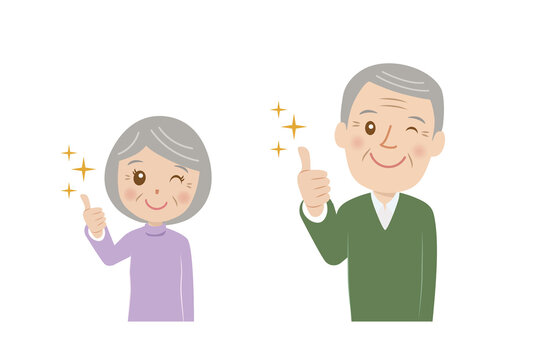 シニア夫婦、オーケー、グッド、かわいい