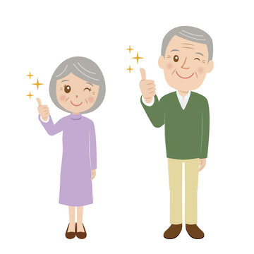 シニア夫婦、オーケー、グッド、かわいい
