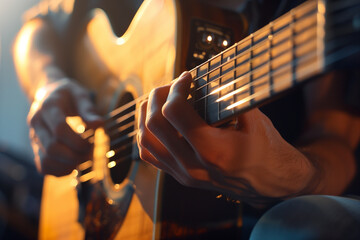 Fototapeta premium Playing acoustic guitar in the evening