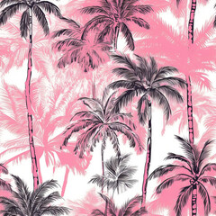 Beautiful vintage floral pattern background. Landscape with palm trees