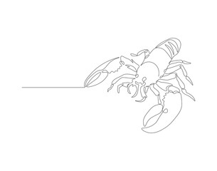 Continuous line drawing of lobster crayfish. One line of lobster crayfish. Marine animal concept continuous line art. Editable outline.