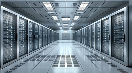 Server room with rows of server racks