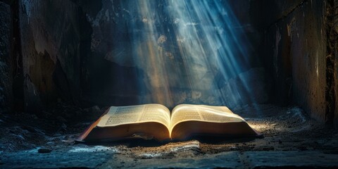 rays of light shining down on an open bible