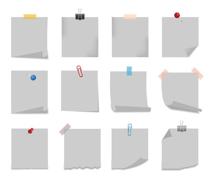 Set of grey note papers.Note paper message office business tag sign.