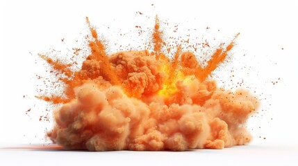 Explosion of orange smoke isolated on white background