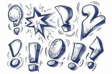 energetic hand drawn exclamation marks set collection sketch illustration