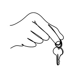 Hand holding  key one line art