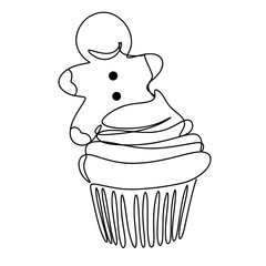 Cupcake with gingerbread one line art