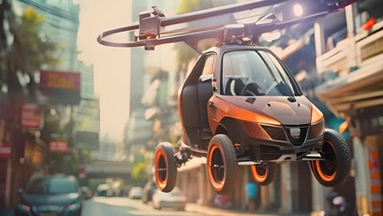 Futuristic Flying Car Hovering in Urban Setting with Ai generated.
 - Powered by Adobe