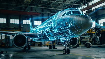 Hologram technology is being used on  airplane to create realistic D projections in midair, Generated by AI