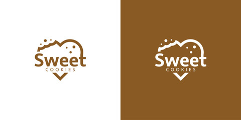 Simple Sweet Cookies Logo. Bite Biscuits and Love with Minimalist Style. Food Logo Icon Symbol Vector Design Inspiration.