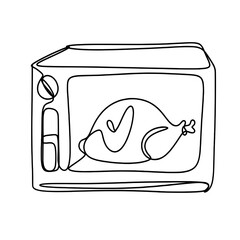 Chicken in microwave one line drawing 