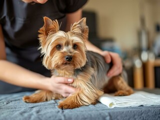 Yorkshire Terrier getting a massage