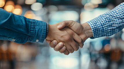 Two business people shaking hand closeup view AI generate image.