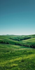 Beautiful green rolling hills landscape with blue sky