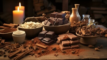 Fototapeta premium Various types of chocolate and spices