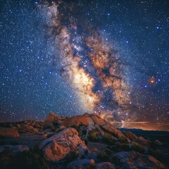 Amazing view of the night sky full of stars and a bright milky way