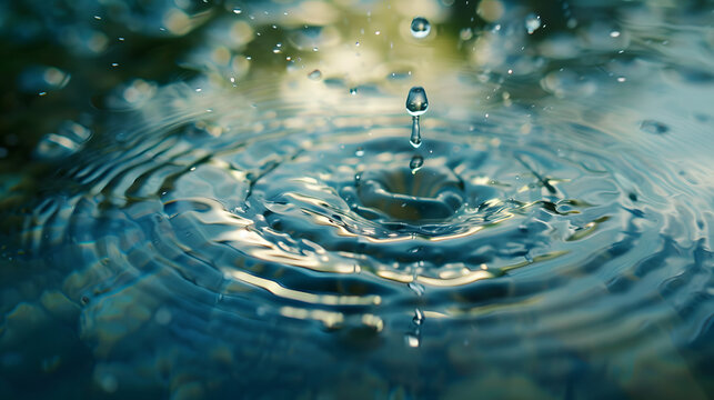 water drop splash in water, waves and ripple, raindrop background