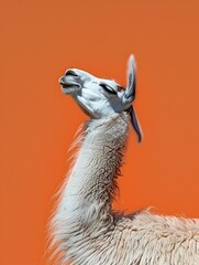 Fototapeta premium Surreal Llama Dabbing Dance Against Vivid Tangerine Background