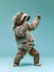 Surreal Sloth Performing the Iconic Dab Gesture on Vivid Azure Background