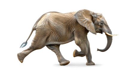Fototapeta premium African Elephant in Motion, Isolated on White, Lifelike Details. Ideal for Educational Content and Wildlife Illustration. 3D Render Image by AI