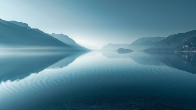 Blue lake with mountains in the distance