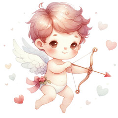 Whimsical Cute Baby Cupid Watercolor Sublimation Clipart.