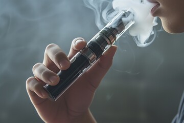 Closeup on a man smoke an electronic cigarette
