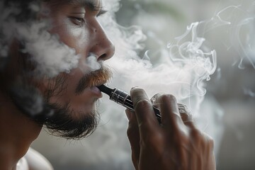 Closeup on a man smoke an electronic cigarette