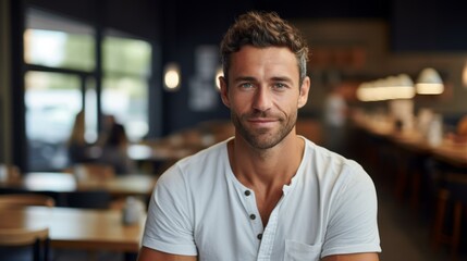 Fototapeta premium Portrait of a handsome man smiling in a restaurant