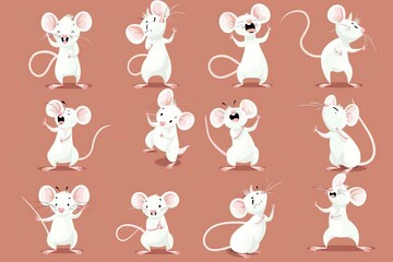 funny white mouse characters in various poses and activities cute animal doodle illustration set