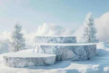 futuristic 3d winter platform with icy snow stones abstract podium for product display advertising