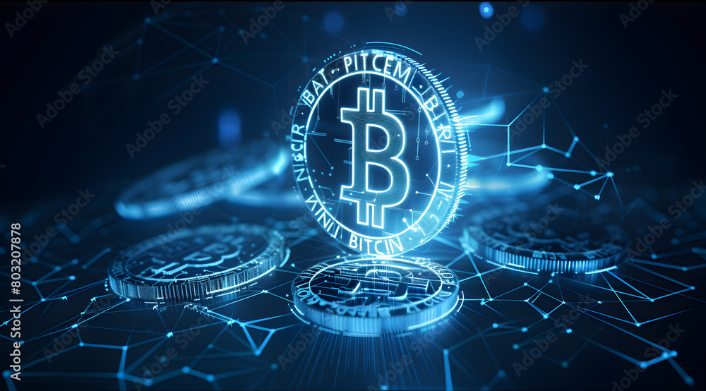 Aufkleber illuminated bitcoin symbol on digital circuitry background
