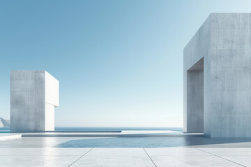 Modern buildings by the lake. Empty architectural background.