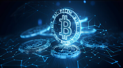 Illuminated Bitcoin Symbol on Digital Circuitry Background