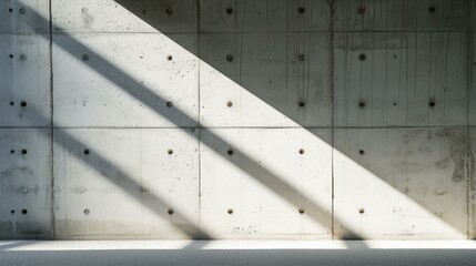 Sunlight and shadows on a concrete wall with a geometric pattern of holes