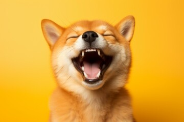 Obraz premium A happy Shiba Inu dog with its mouth wide open