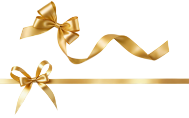 set of golden ribbon bows on a transparent background