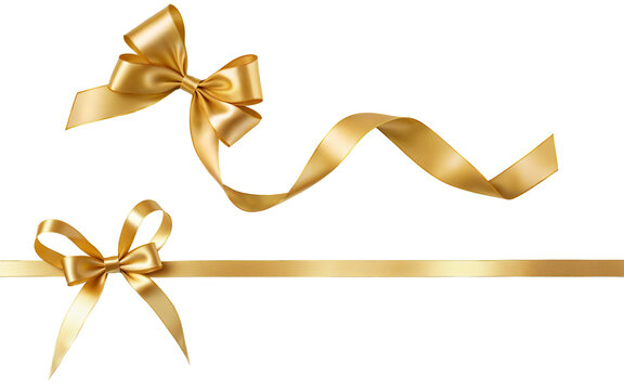 set of golden ribbon bows on a transparent background