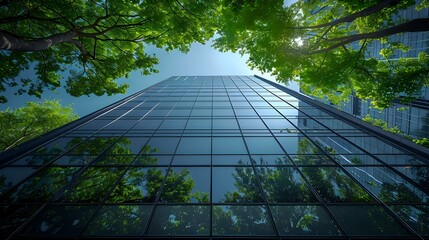 Nature's Oasis: Glass Building and Green Canopy
