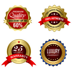 Set of Quality Badges and Labels Design Elements. Golden badge labels and laurel retro vintage collection. Emblem premium luxury logo in retro style arrows frames vector template badges collection.
