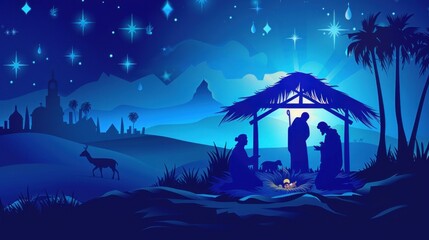 Nativity Of Jesus Christ - Comet Star And Stable - Scene With The Holy Family