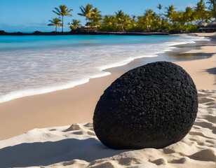 Ocean Guardian: Giant Lava Stone Resting on the Indian Ocean Beach