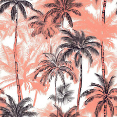Beautiful vintage floral pattern background. Landscape with palm trees