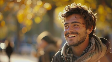 Portrait of a smiling young man with beard and mustache